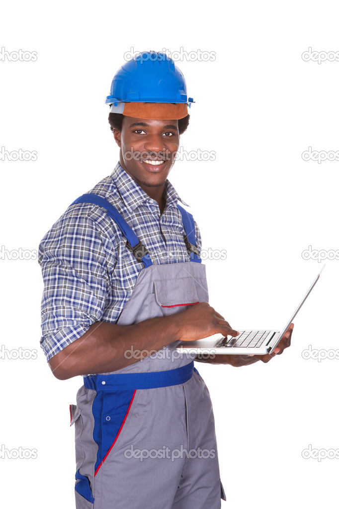 Male Craftsman Holding Laptop