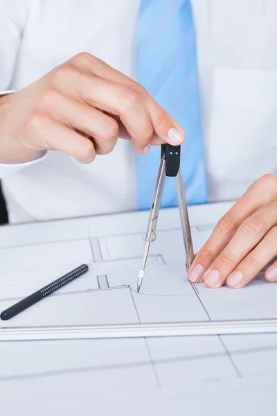 Architect Working On Blueprint — Stock Photo, Image