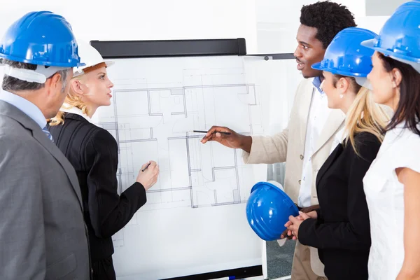 Architects Working On Blueprint — Stock Photo, Image