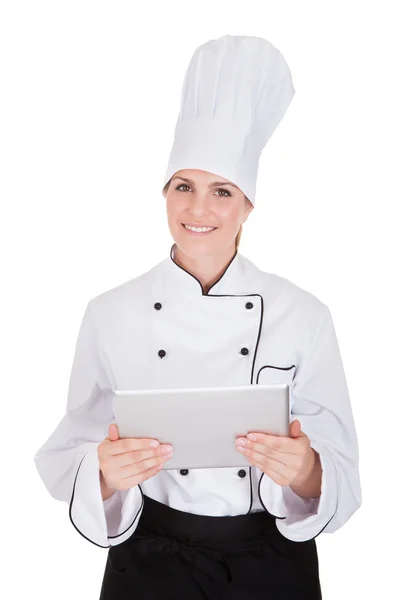 Female Chef Holding Digital Tablet — Stock Photo, Image