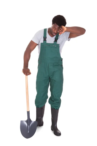 Tired Gardener With Shovel — Stock Photo, Image