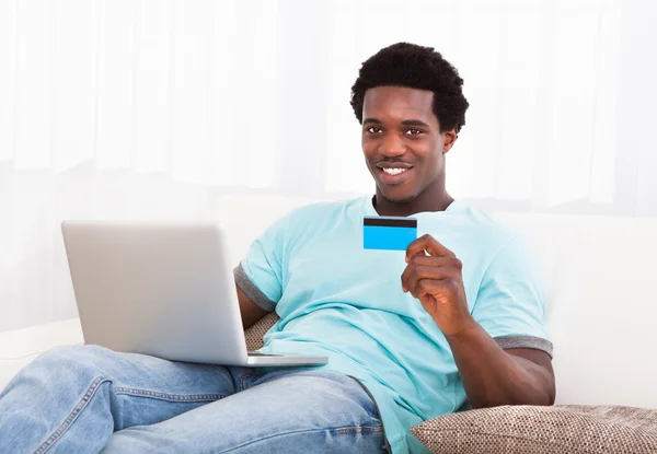 Happy Young Man Using Laptop — Stock Photo, Image