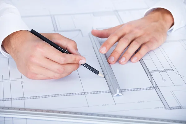 Architect Working On Blueprint — Stock Photo, Image