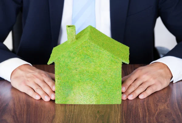 Zakenman met eco vriendelijke huis — Stockfoto