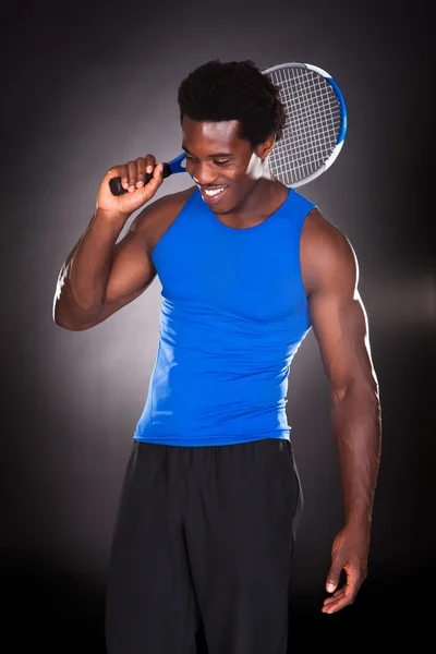 African Man With Tennis Racket — Stock Photo, Image