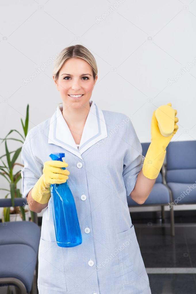 Maid With Bottle And Sponge