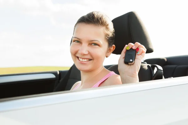 Woman In The New Car With Keys — Stock Photo, Image