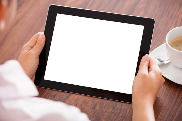 Woman With Digital Tablet And Cup — Stock Photo, Image