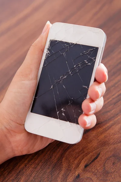 Hand Holding Smartphone With Cracked Screen — Stock Photo, Image