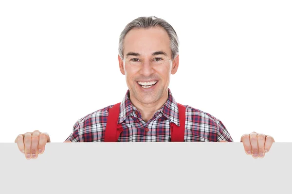 Technician Holding Blank Placard — Stock Photo, Image