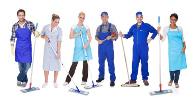 Group Of Cleaners With Mop clipart