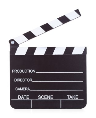 Film üretim clapper tahtada beyaz arka plan