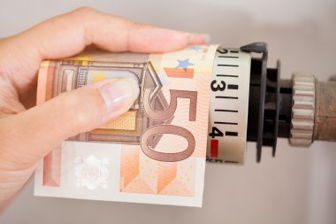 banknot ile kadın ayar termostatı