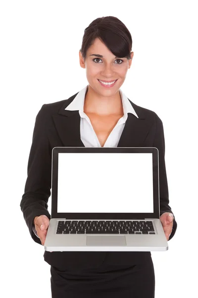 Молодая деловая женщина с ноутбуком Стоковая Картинка