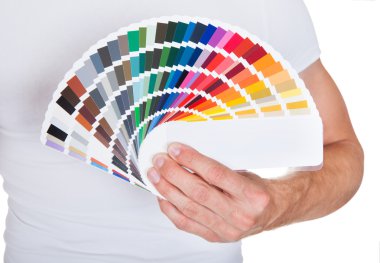 renk paleti tutan genç adam