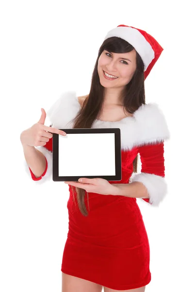 Feminino Santa Segurando Tablet — Fotografia de Stock