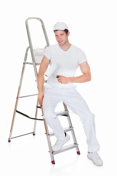 Painter With Paint Bucket And Roller — Stock Photo, Image