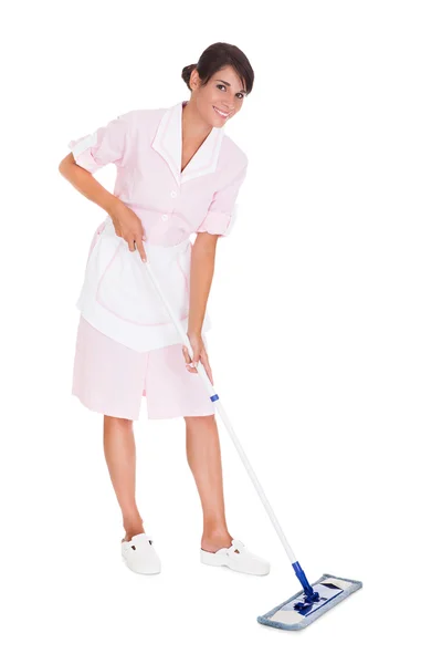 Young Maid Cleaning Floor — Stock Photo, Image