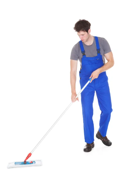 Young Man Cleaning With Mop — Stock Photo, Image