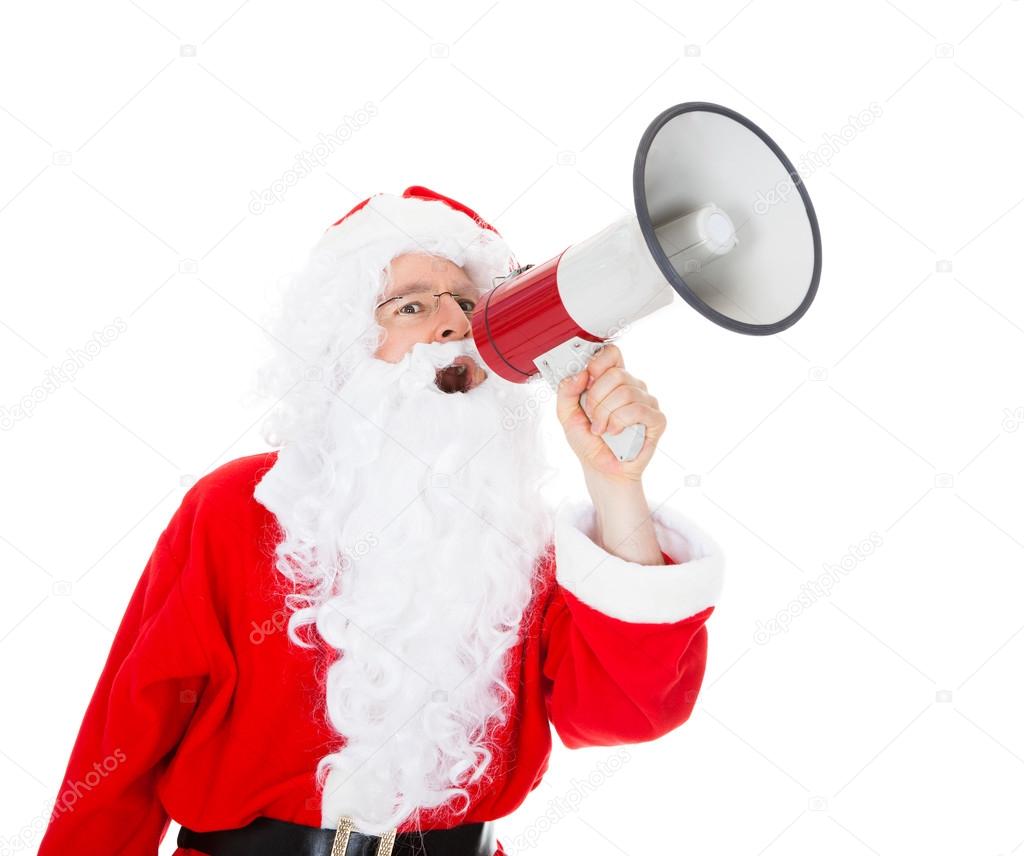 Portrait of santa shouting in megaphone