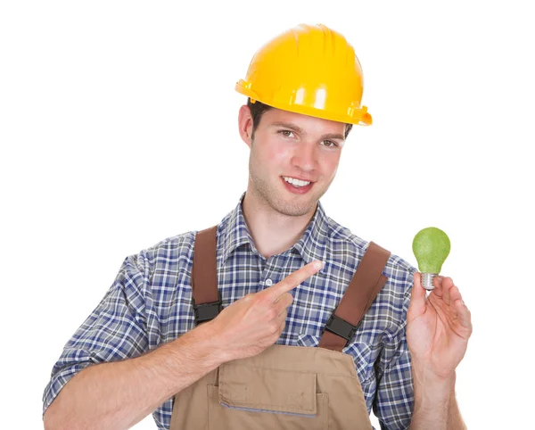 Architect Holding Bulb With Green Grass — Stock Photo, Image