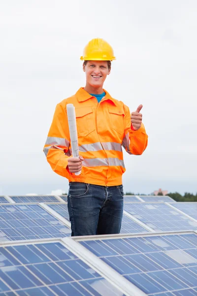 Engineer Looking At Blueprint — Stock Photo, Image