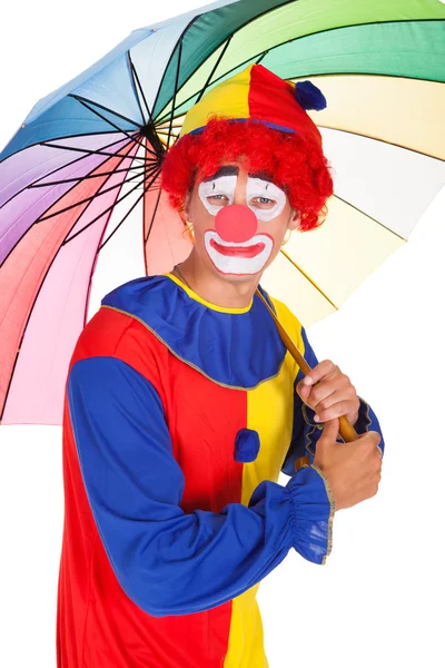 Clown felice con ombrello — Foto Stock