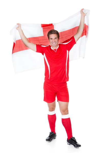 Jugador de fútbol sosteniendo bandera de Inglaterra —  Fotos de Stock
