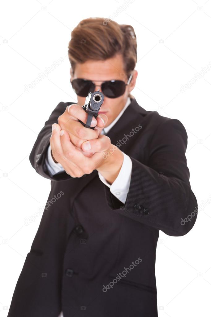 Secret Agent Aiming With Gun