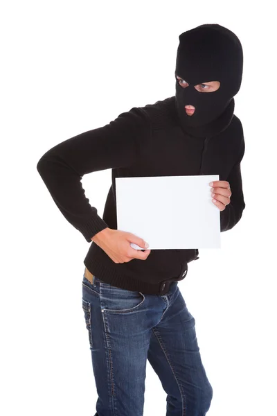 Burglar Holding Blank Placard — Stock Photo, Image