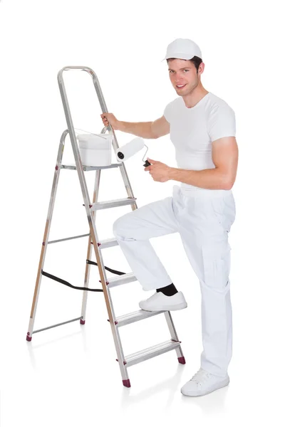 Painter With Paint Bucket And Roller — Stock Photo, Image