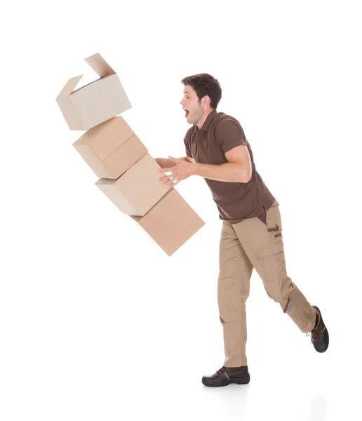 Delivery Man Dropping Boxes — Stock Photo, Image