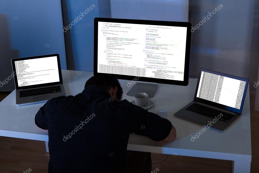 Programmer sleeping at working place