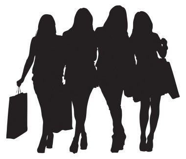 Four young female shoppers clipart