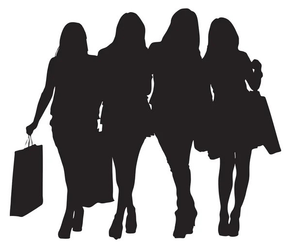 Four young female shoppers — Stock Vector