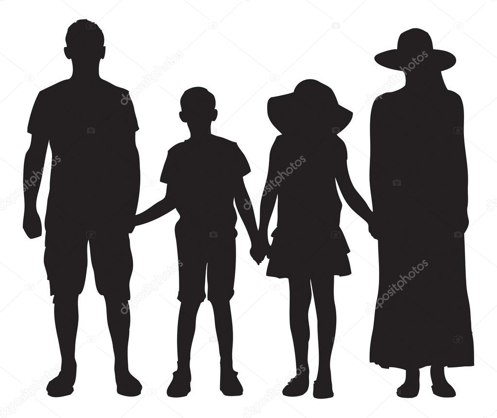Silhouette of family of four. Vector image