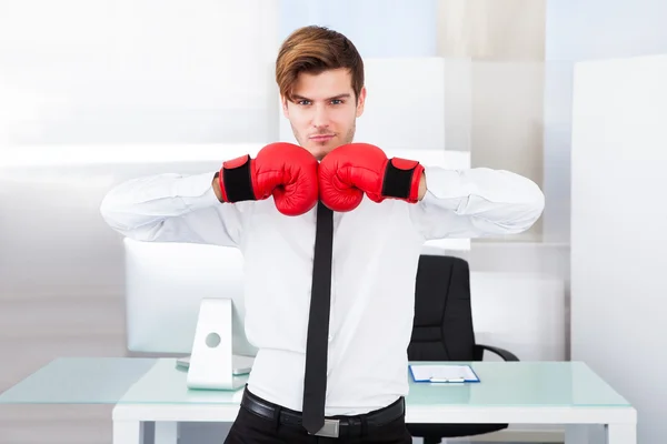 Businessman Wearing Boxing Gloves — Stock Photo, Image
