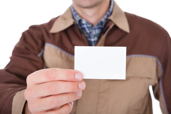 Hombre sosteniendo la tarjeta de visita en blanco —  Fotos de Stock