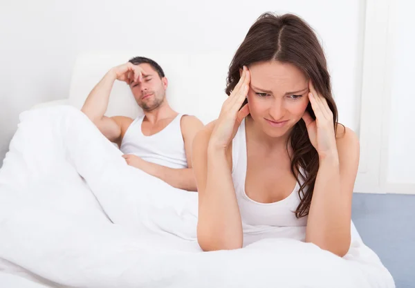 Unhappy Couple On Bed — Stock Photo, Image