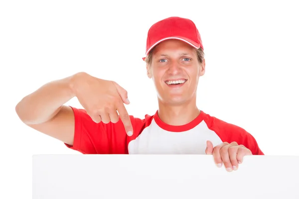 Jogador de beisebol segurando Placard em branco — Fotografia de Stock