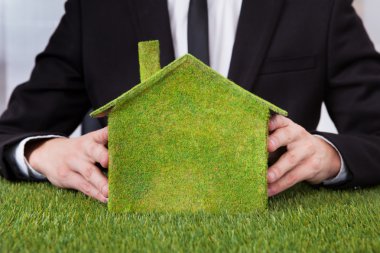 Businessman Holding House Of Grass