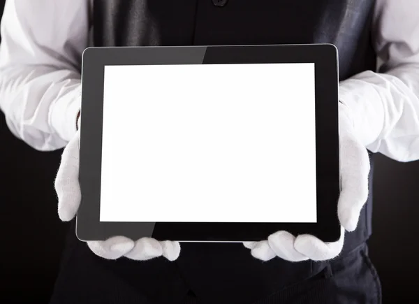 Servitören anläggning digital tablet — Stockfoto