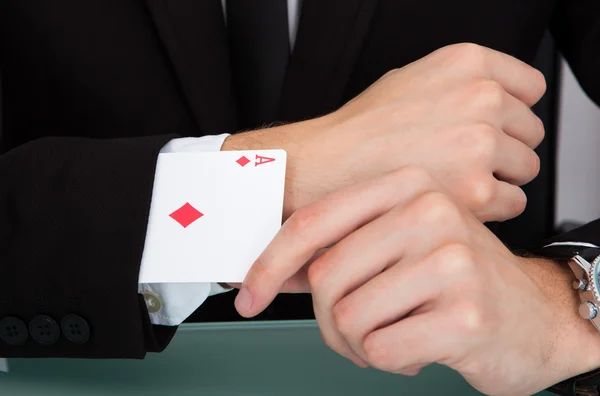 Businessman With Playing Cards In Sleeve — Stock Photo, Image