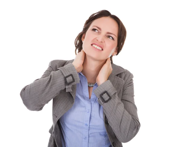 首の痛みに苦しんでいる女性実業家 — ストック写真