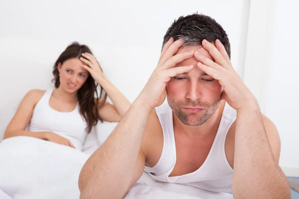 Frustrated Couple On Bed — Stock Photo, Image