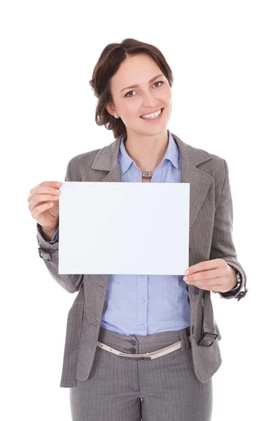 Empresária segurando cartaz — Fotografia de Stock