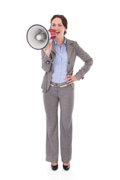 Businesswoman Shouting Through Megaphone — Stock Photo, Image