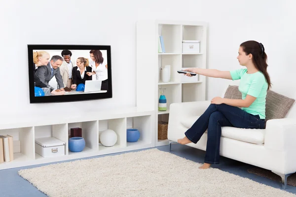 Woman Watching Television — Stock Photo, Image