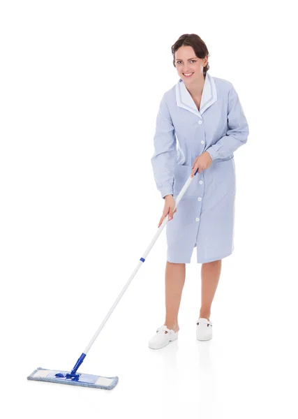 Maid Holding Mop — Stockfoto