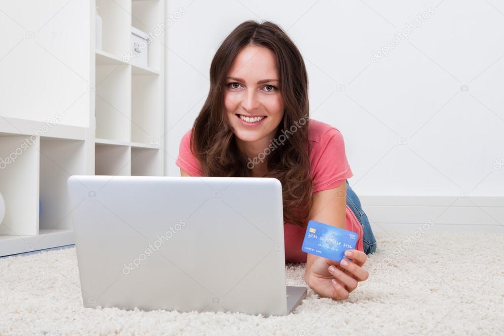 Smiling Woman Shopping Online